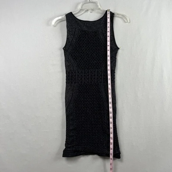 Vintage Y2k Bebe Mini Bodycon Dress Petite P/S Black Sexy Lace Stretch Metallic - Picture 4 of 12